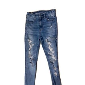 American Eagle Distressed High-Rise Blue Skinny Jeans